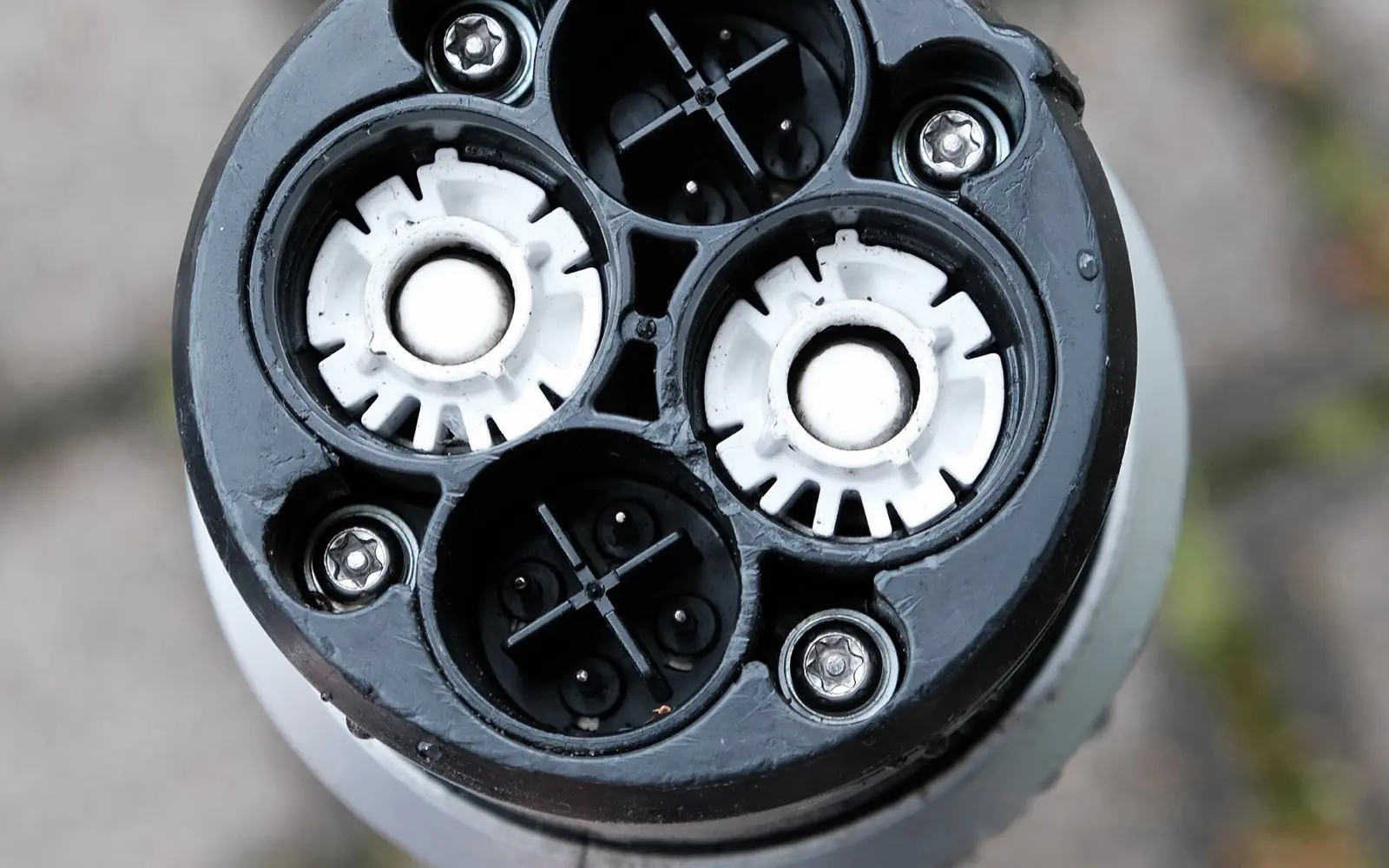 A CHAdeMO DC fast charging connector for electric vehicles.