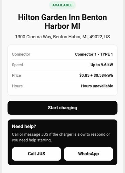 EV charger at Hilton Garden Inn Benton Harbor/St Joseph