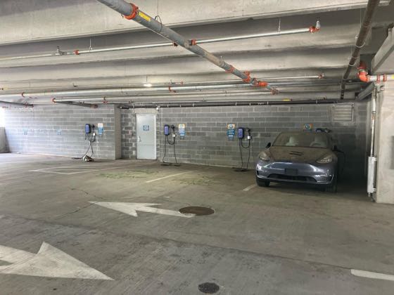 EV charger at Parking Garage at Norge Appliance /Boys and Girls Club