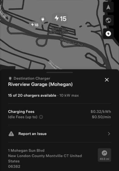 EV charger at Mohegan Sun - Riverview Garage